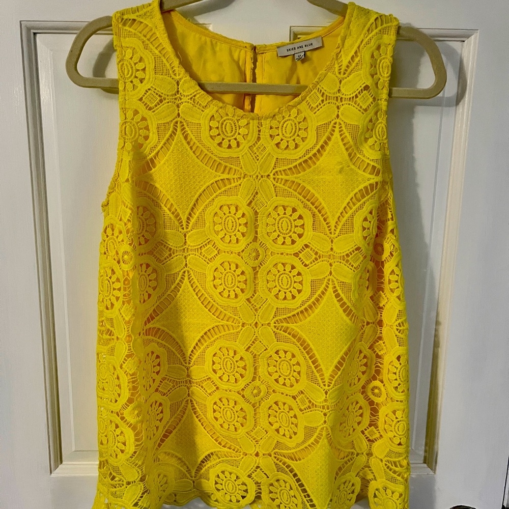 NWOT Skies Are Blue Crochet Yellow Top